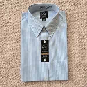 Jos. A. Bank Traveler Men's Cotton Slim Fit Long Sleeve Light Blue Stripe Shirt